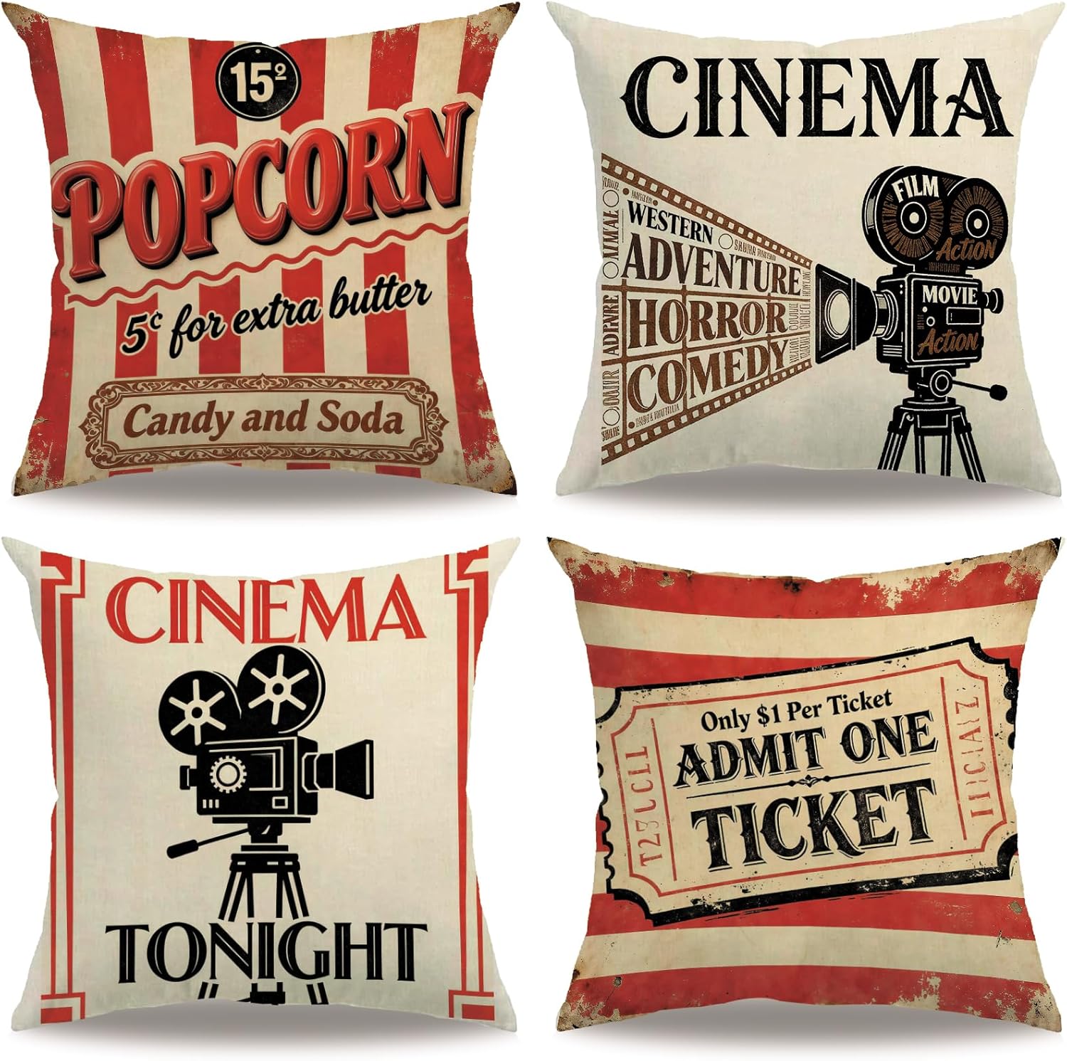 Home Cinema Tickets - 4 قطع من أغطية الوسائد بتصميم