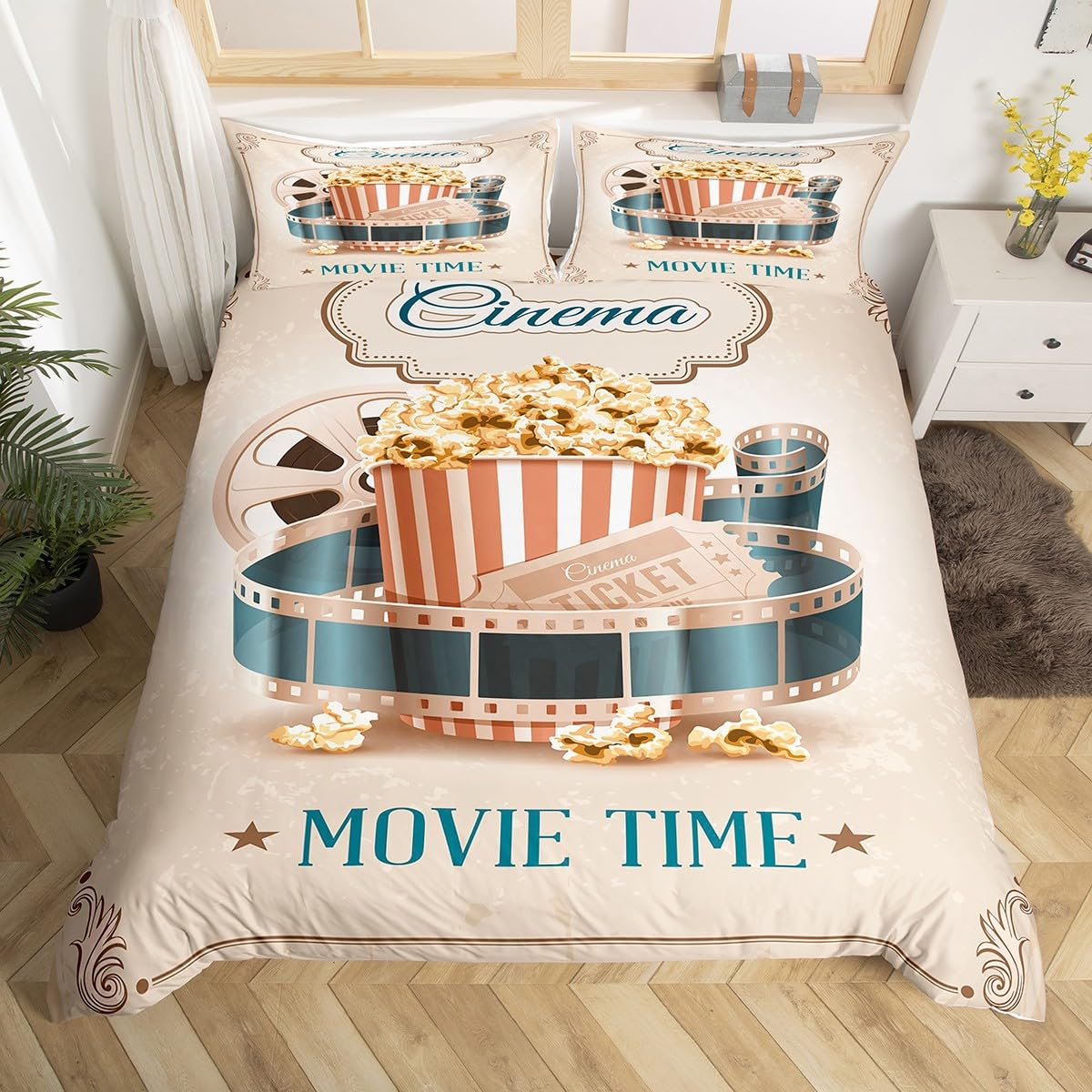 Home Cinema Tickets - غطاء لحاف سينمائي عتيق بتصميم شريط