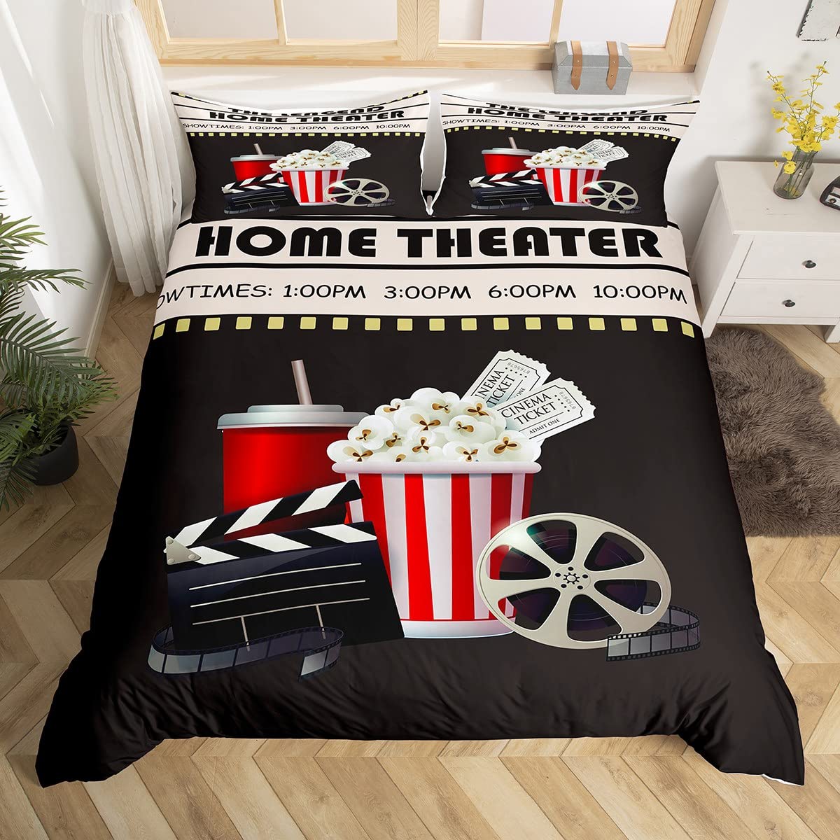 Home Cinema Tickets - غطاء لحاف بتصميم تذكرة سينما عتيقة،