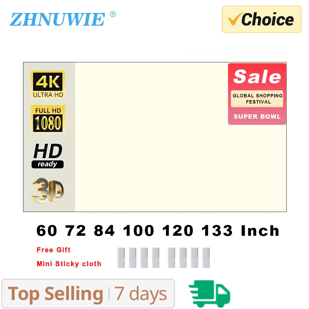 Projector Screen 100 Inch - ZHNUWIE شاشة عرض شبكة بيضاء مضادة