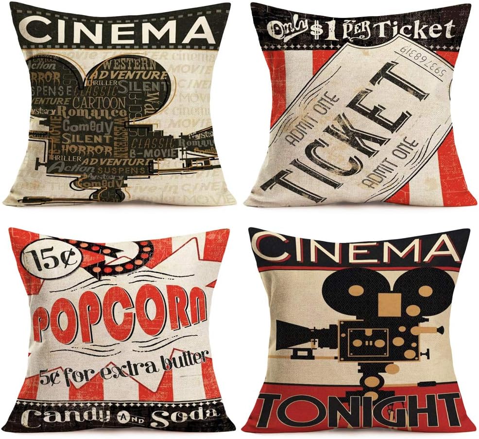 Home Cinema Tickets - أغطية وسائد مزخرفة للسينما العتيقة مع
